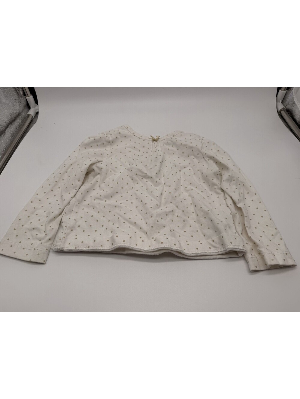 Little Me White Gold Polka Dotted Long Sleeve Shirt Bow